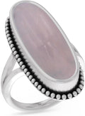 925 Sterling Silver Rose Quartz Ring - Dainty Art Deco Style