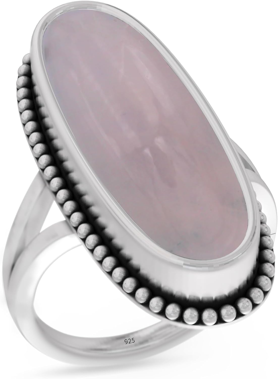 925 Sterling Silver Ring with Rose Quartz Gemstone for Women