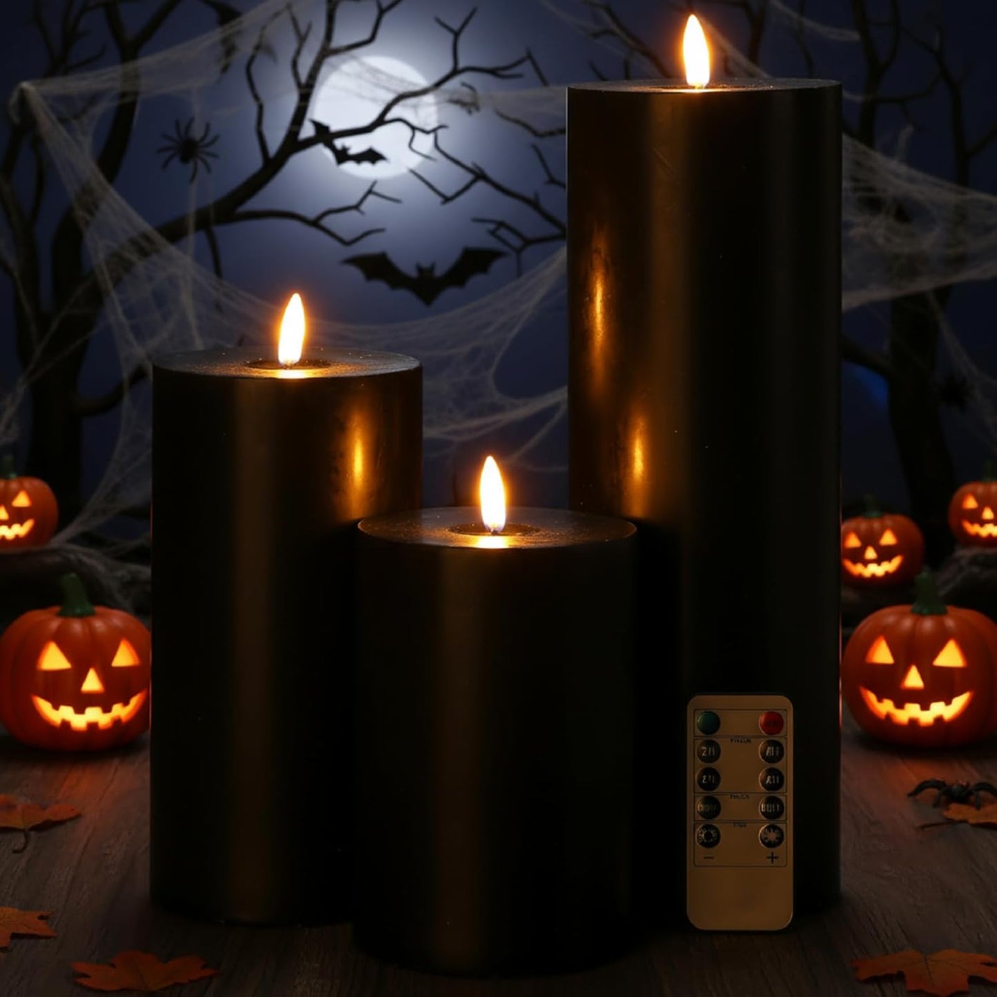 Retisee 3 Pcs Halloween Black Flameless LED Candles