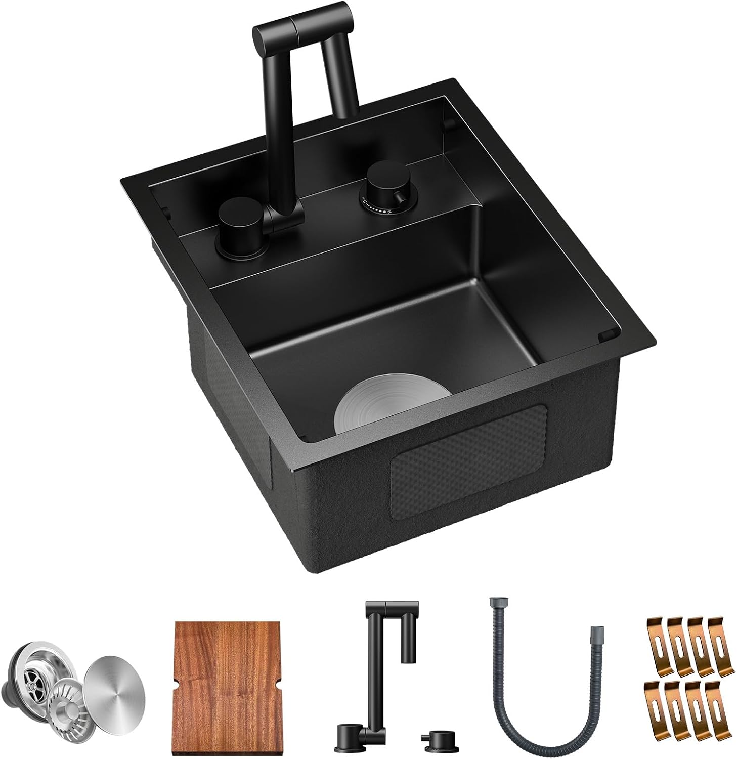 TORVA RV Kitchen Sink with Foldable Faucet and Cutting Board