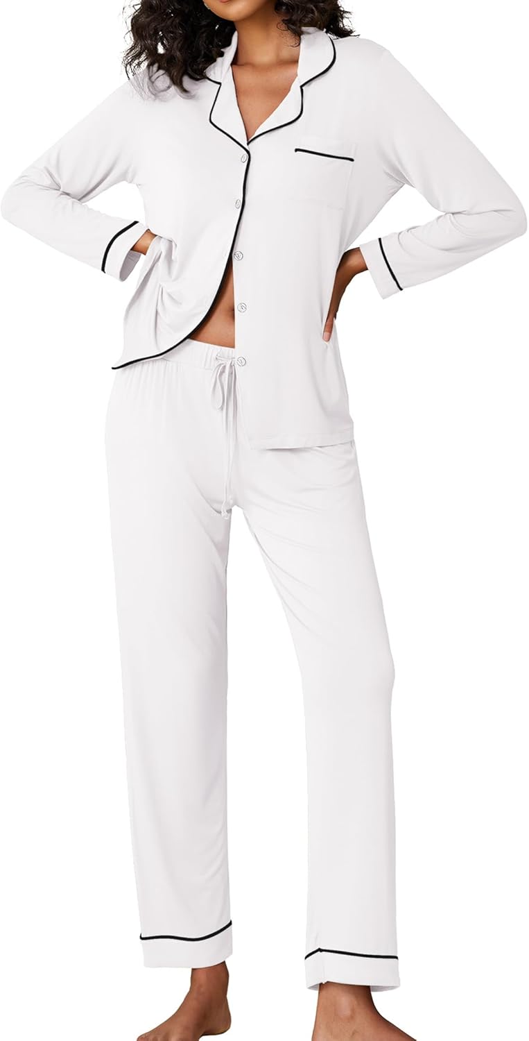 Ekouaer Pajamas Women's Long Sleeve Sleepwear Soft Button Down Set