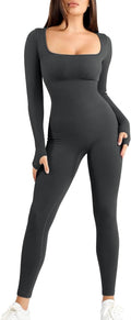 Popilush Jumpsuits for Women Long Sleeve Built-In Bra Full Length