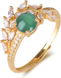 Jade Ring for Women Adjustable 925 Silver Gold Plated Zircon