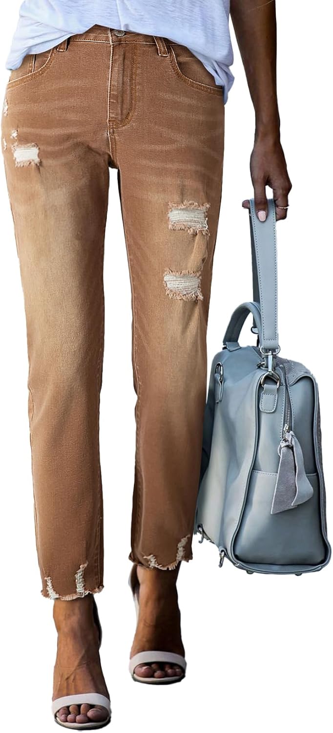 Sidefeel Women's Ripped Jeans: Distressed Boyfriend Denim