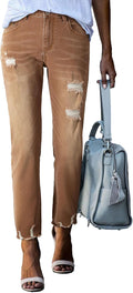 Chic High Waisted Distressed Denim Jeans for Women by EVALESS