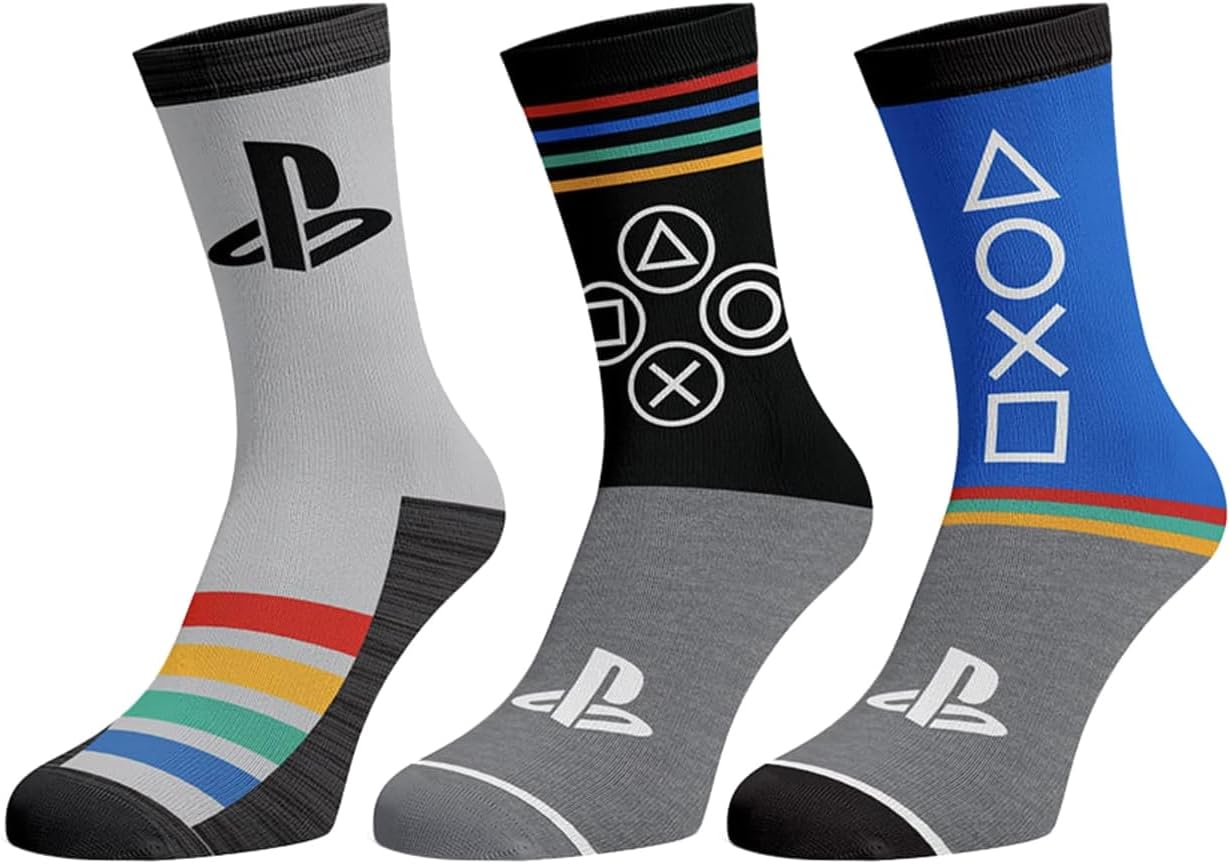 Bioworld PlayStation Controller Logo 3-Pack Crew Socks 8-12
