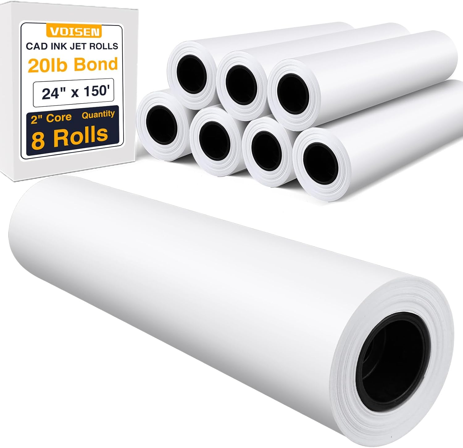 VOISEN Wide Format Paper Rolls for CAD Printing, 24 In x 150 Ft