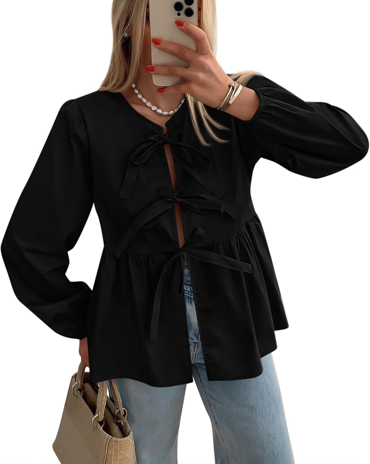 PRETTYGARDEN Women's Trendy Babydoll Peplum Blouse Shirt