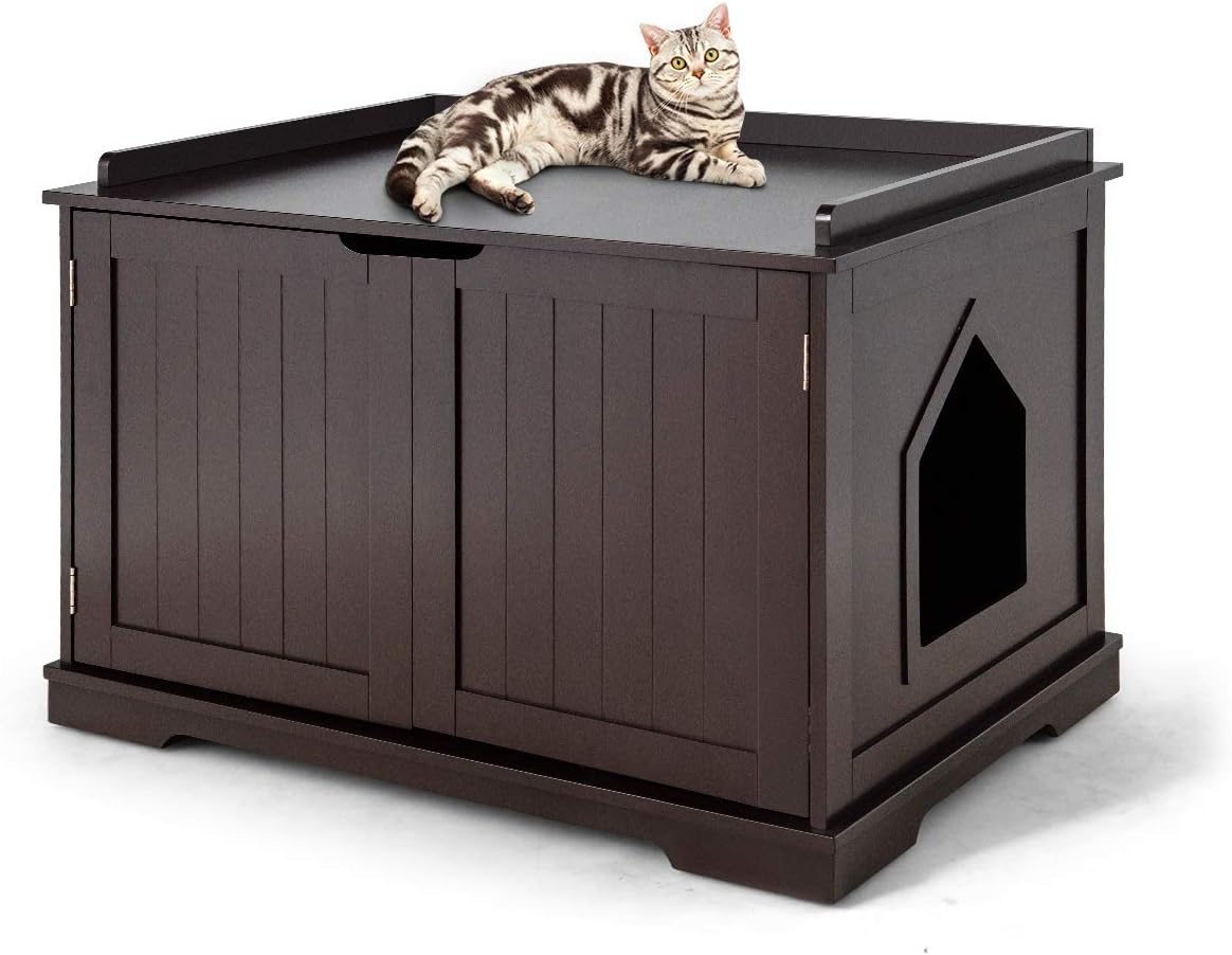 Tangkula Litter Box Enclosure for Large Cats with Double Doors