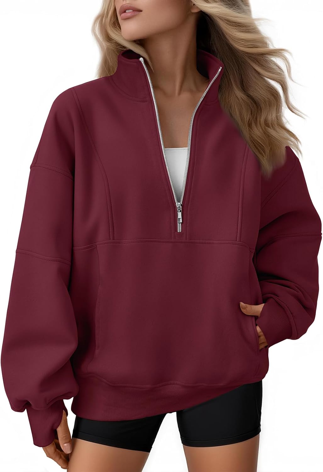 AUTOMET Womens Quarter Zip Oversized Sweatshirts for Comfort