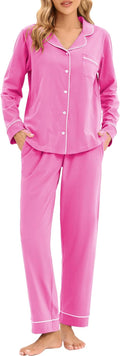 LUBOT 100% Cotton Pajamas for Women PJ Set - Soft Button-Down 2