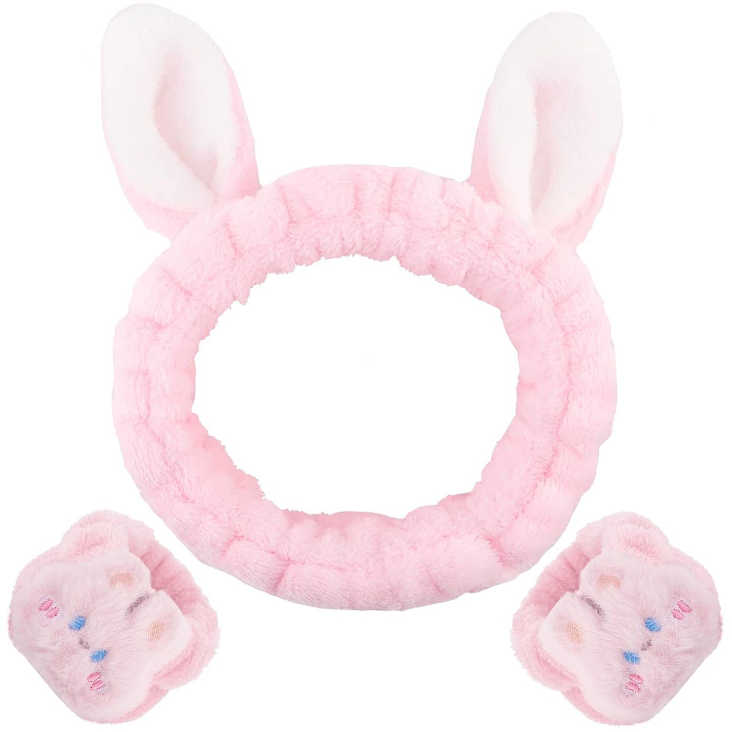 Cute Bunny Ears Spa Set - Facial & Arm Bands, Pink
