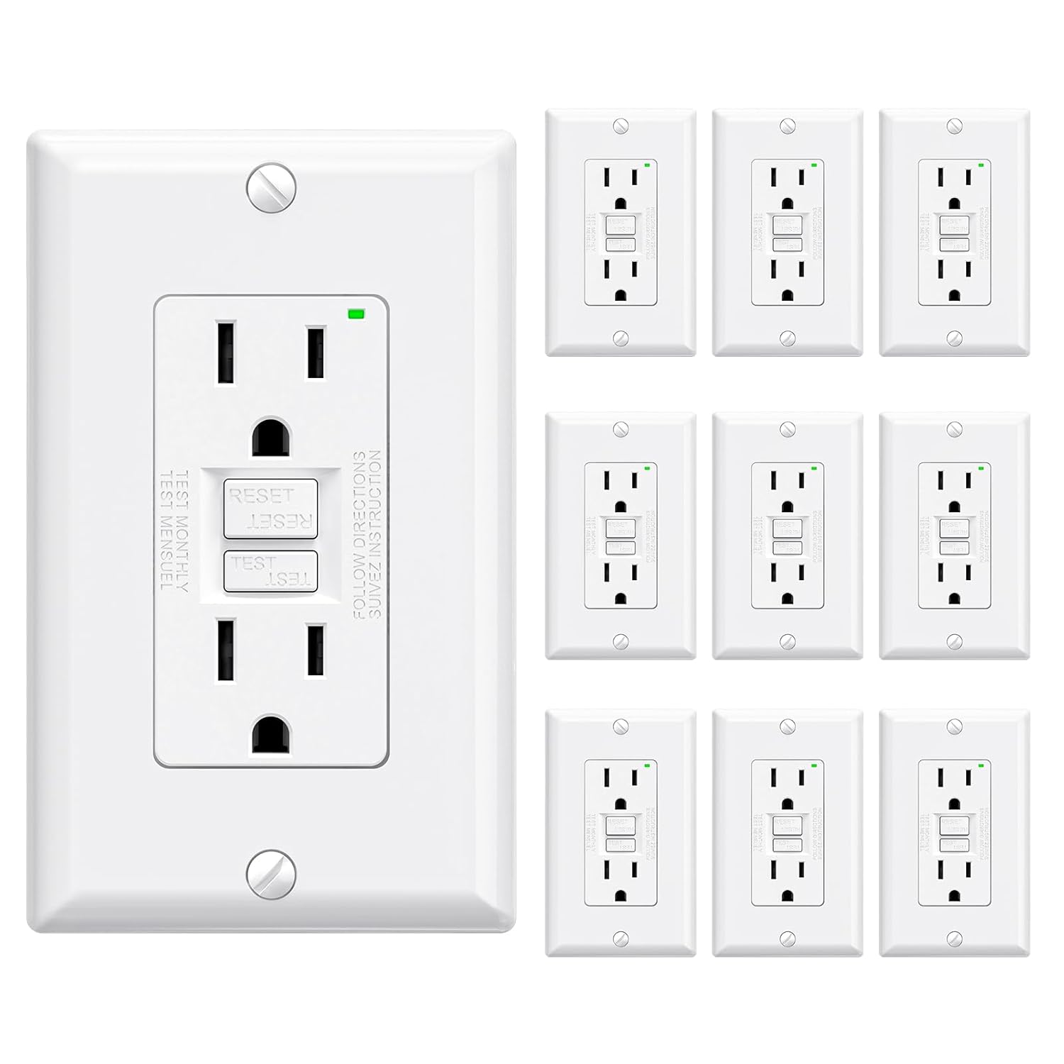 ELEGRP GFCI Outlet 15 Amp with Self-Test and LED Indicator