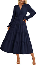 Long Sleeve Tiered A-Line Maxi Dress - Flowy Elegant V Neck