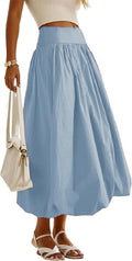 Women's Bubble Long Skirt with Pockets - Flowy Pleated Ruffle Maxi