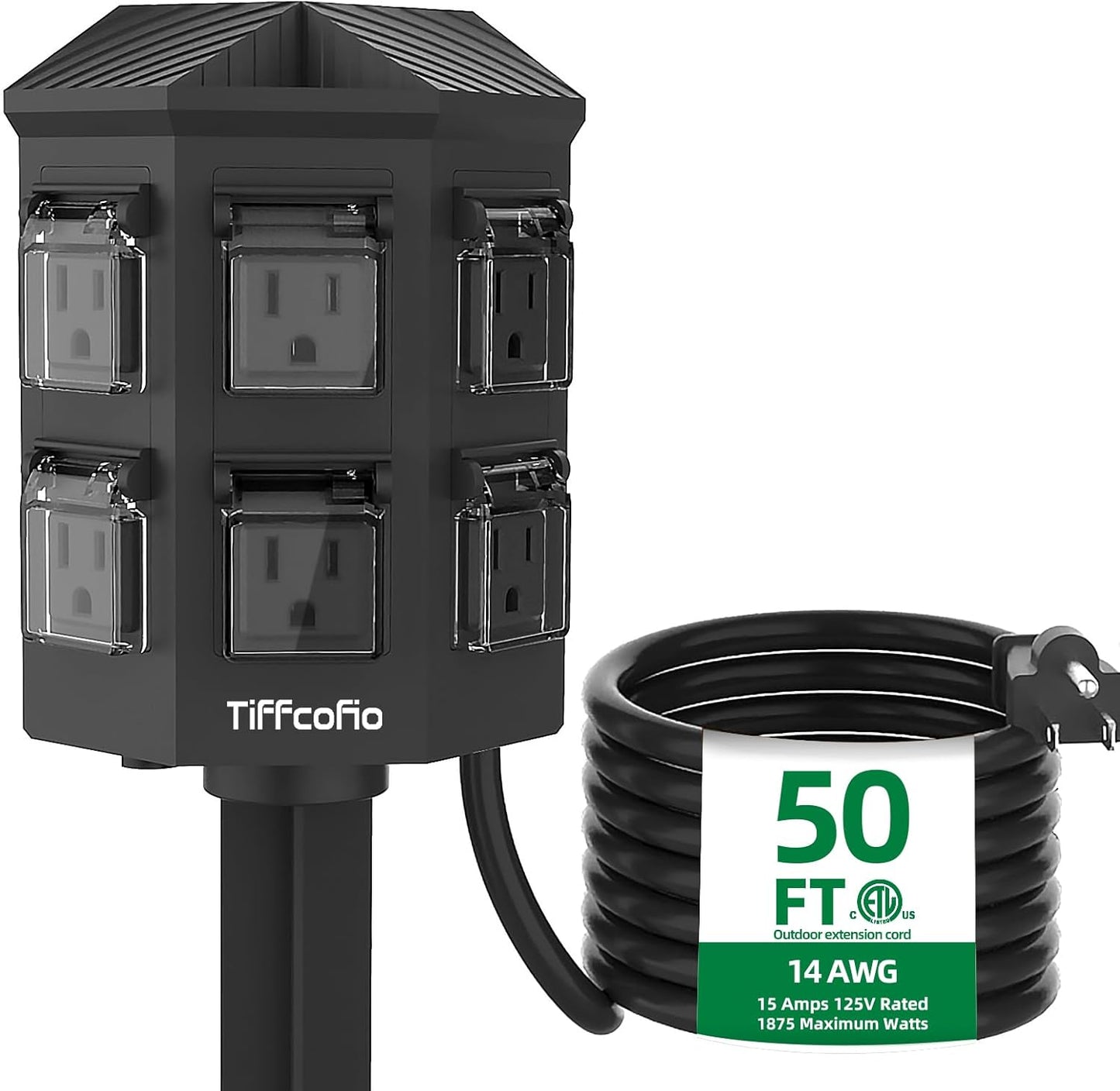 Outdoor Power Strip Weatherproof with 50 FT Extension Cord
