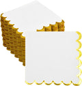 200 Pack White & Gold Scalloped Cocktail Napkins - Elegant Party Essentials