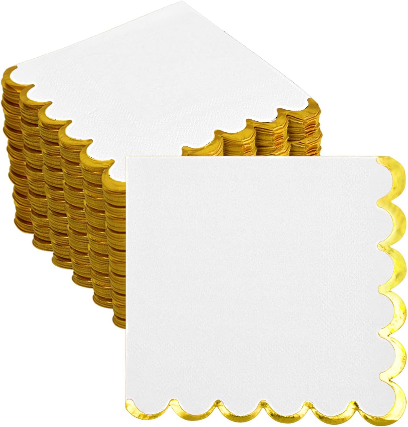 200 Pack White & Gold Scalloped Cocktail Napkins - Elegant Party Essentials