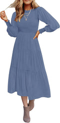 Women's Smocked High Waist Midi Dress - Rayon Flowy Tiered Style