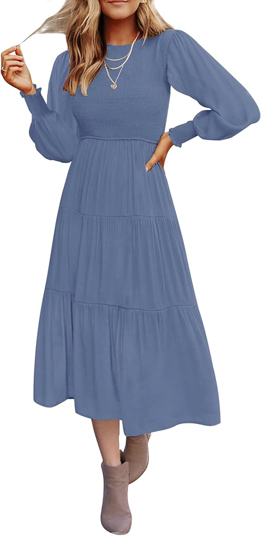 ZESICA Women's Casual Long Sleeve Crew Neck Midi Dress Review
