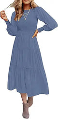 ZESICA Women's Midi Dress with Long Sleeves for Every Occasion