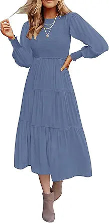 ZESICA Women's Casual Long Sleeve Midi Dress for All Occasions