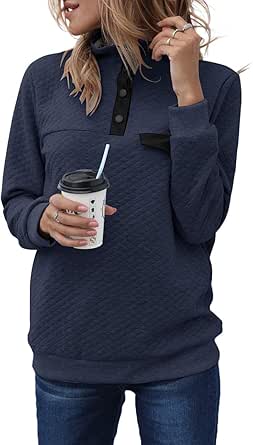 MEROKEETY Women's Fall Long Sleeve V Neck Quilted Pullover