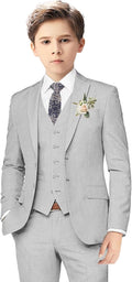 Boys Linen Suits for Kids Summer Slim Fit 3 Piece Beach (Style FNYP)