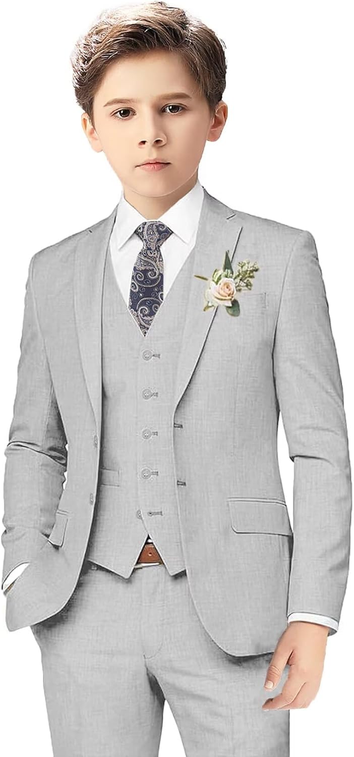 Boys Linen Suits for Kids Summer Slim Fit 3 Piece Outfit