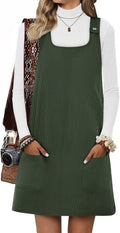 Womens Corduroy Overall Dress Square Neck A-Line Mini - Casual