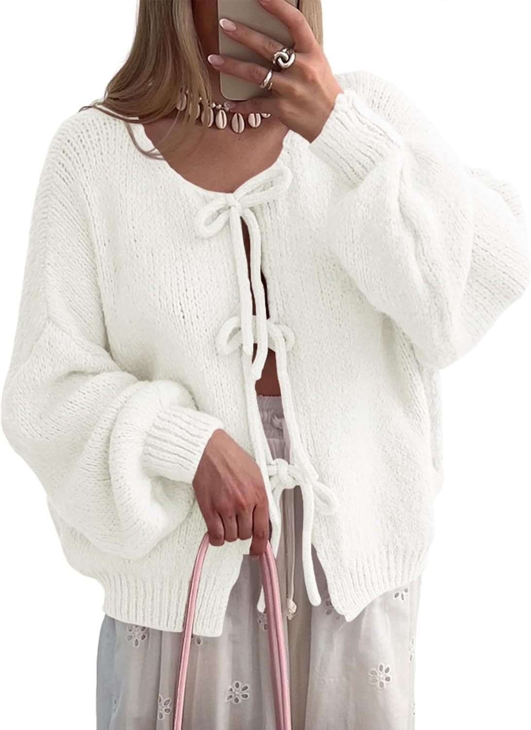 Saodimallsu Womens Tie Front Cardigan Sweaters for Fall Style