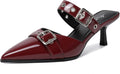 Burgundy Kitten Mules Heels for Women - Pointed Closed Toe 2.5in