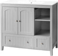 36 in Modern Bathroom Vanity with Ceramic Sink - Compact Storage