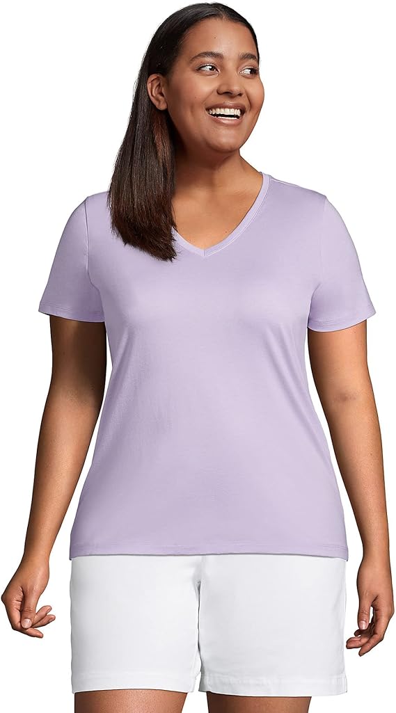 Lands' End Women's Relaxed Supima Cotton Short Sleeve V-Neck Tee
