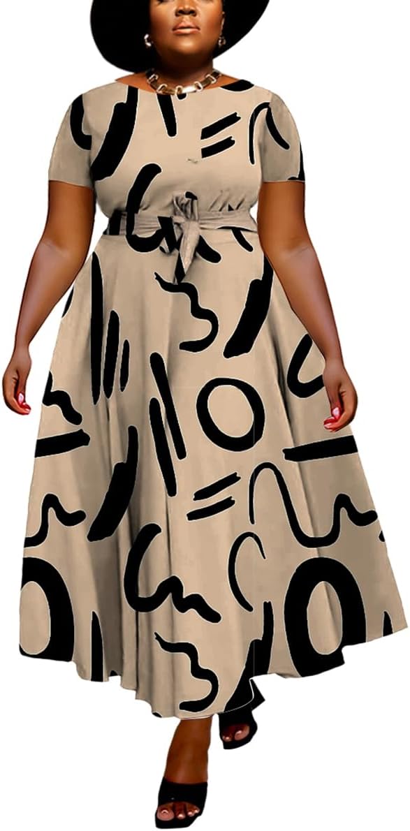 Women Plus Size A Line Maxi Dress with Pockets for Elegance