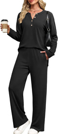 Lounge Sets for Women 2 Piece V Neck Button Matching (Style QQ9R)