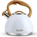Toptier Whistling Tea Kettle with Wood Pattern Handle for Stovetops