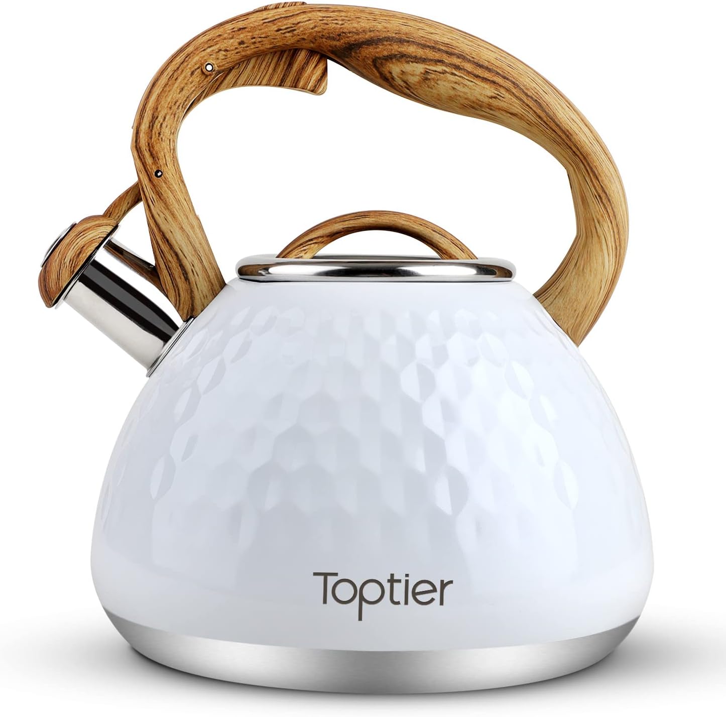 Toptier Whistling Tea Kettle with Wood Pattern Handle for Stovetops