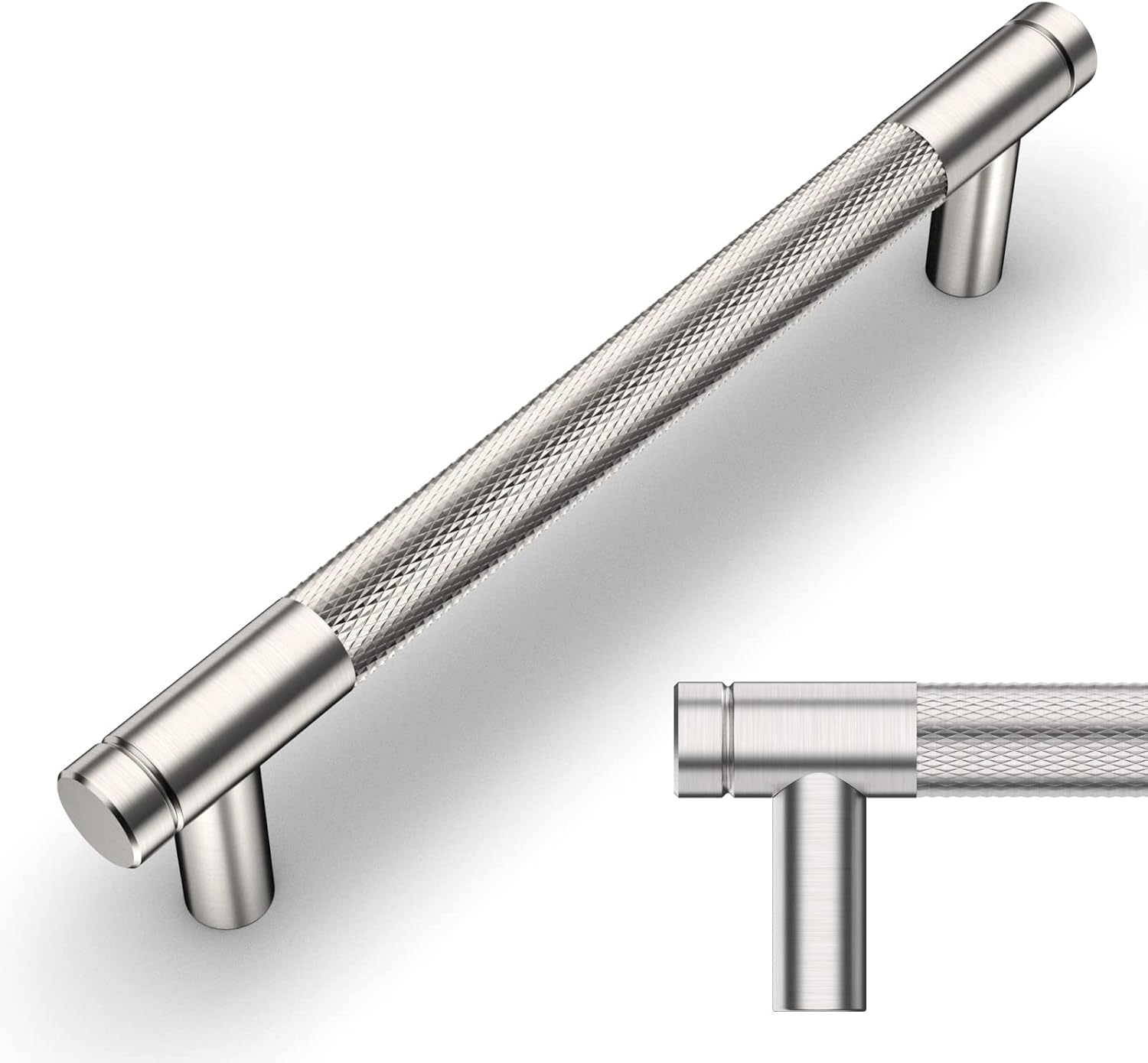 Amerdeco 10 Pack Brushed Satin Nickel Knurled Cabinet Pulls