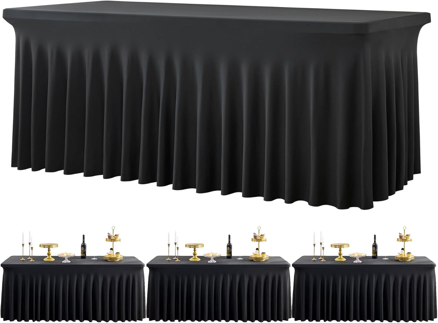 Black Spandex Tablecloth for 6ft Rectangle Tables - 3 Pack