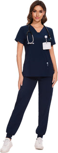 COZYFIT Scrubs for Women V-Neck Top & Cargo Pants Set (Style HQX5)