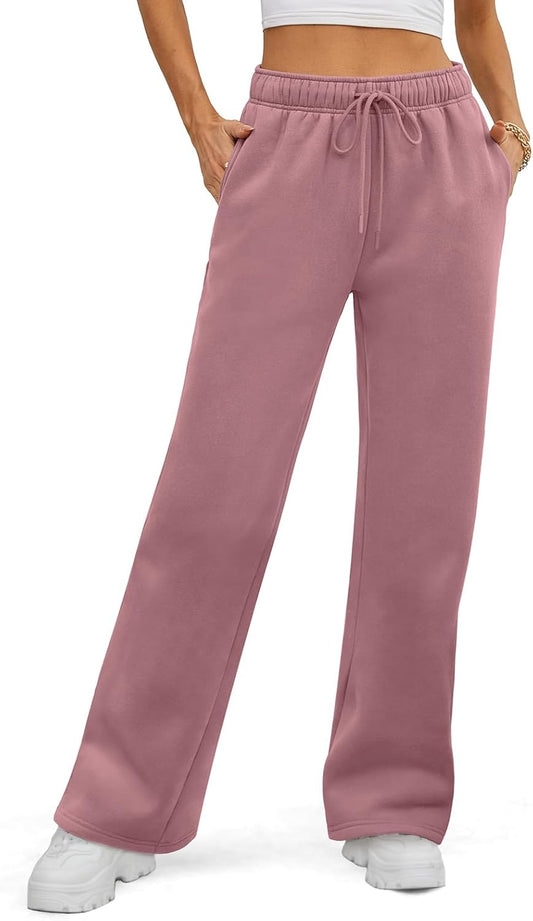 ATHMILE Womens Fleece Lined Wide Leg Sweatpants for Fall Style