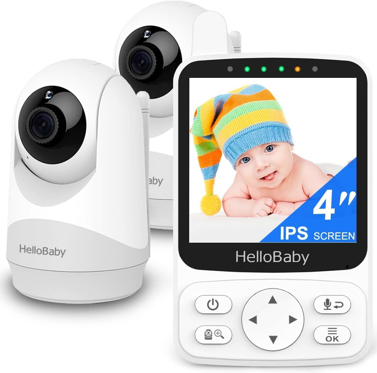 HelloBaby Baby Monitor with 2 Cameras and 4in IPS Screen