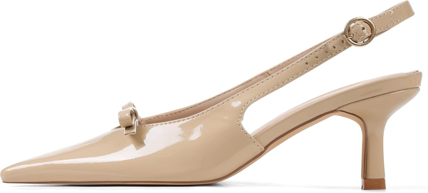 Slingback Heels for Women with Bow Ankle Strap and Pointed Toe