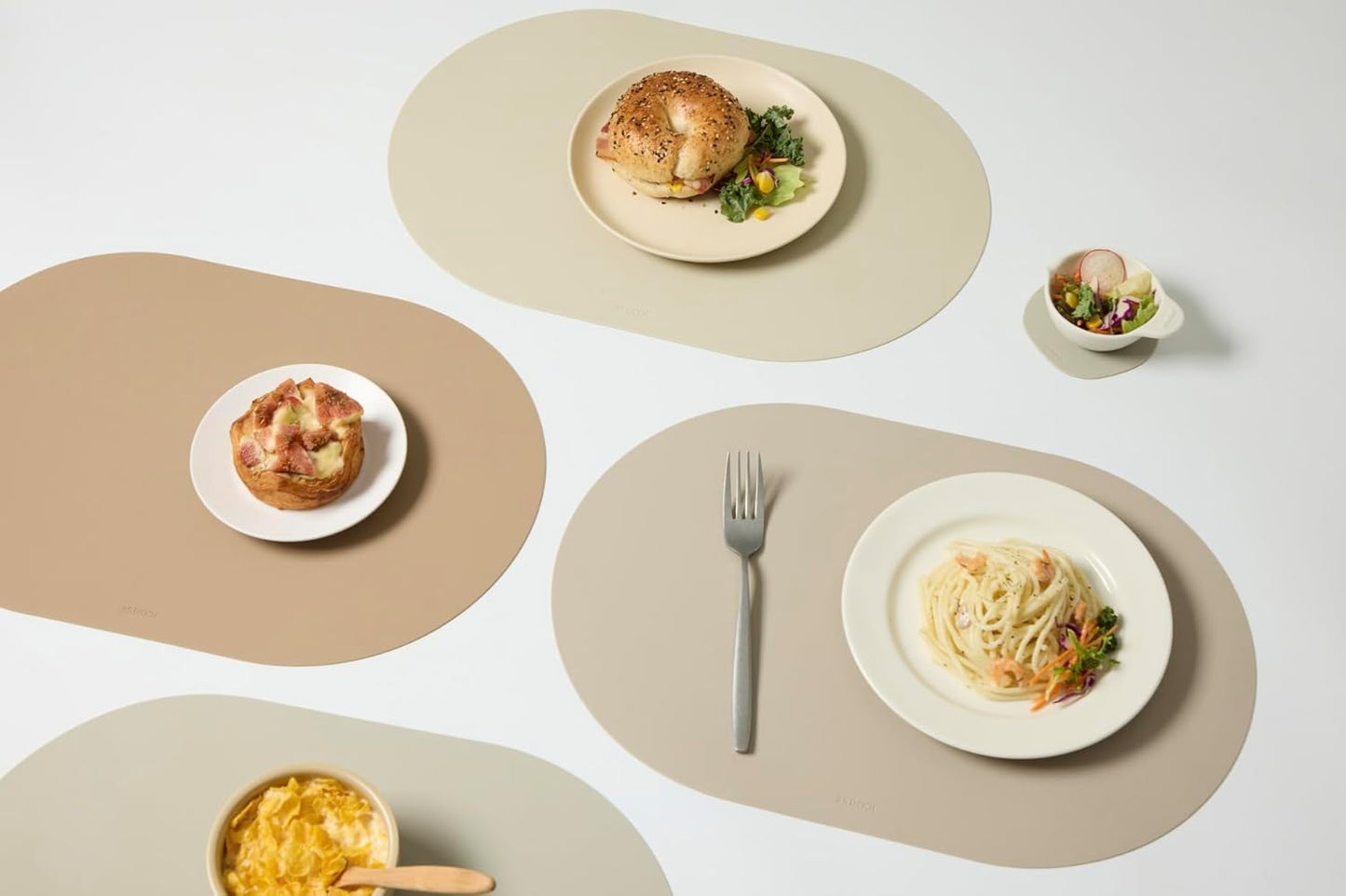 Beige Oval Silicone Placemats Set of 6 for Modern Dining