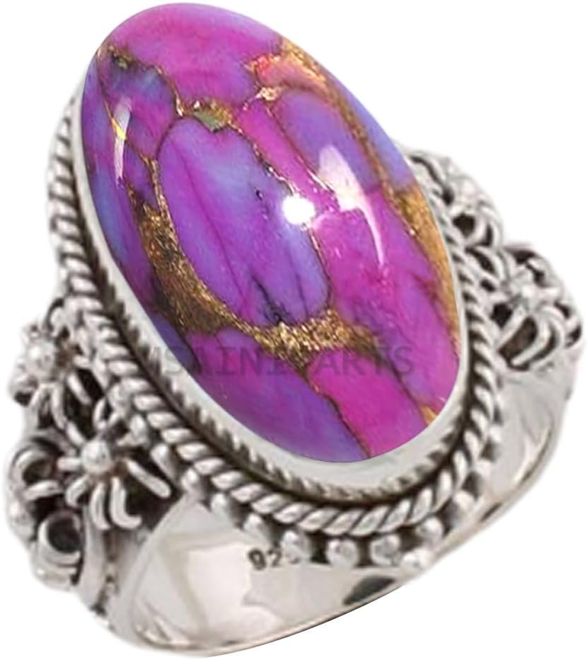 Solid 925 Sterling Silver Ring with Natural Blue Copper Turquoise