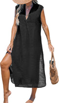 Women's Swim Coverup Midi Beach Dress - Sleeveless Side Split V Neck