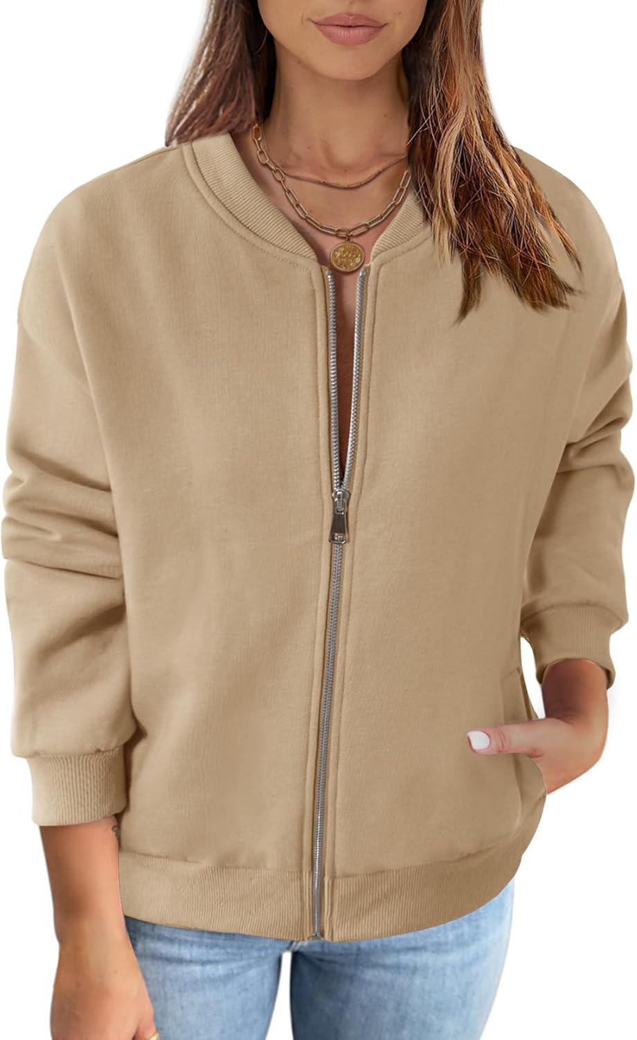 MEROKEETY Womens Long Sleeve Zip Up Sweatshirts for Casual Wear