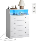 WLIVE White LED Dresser with 4 Drawers and Charging Station