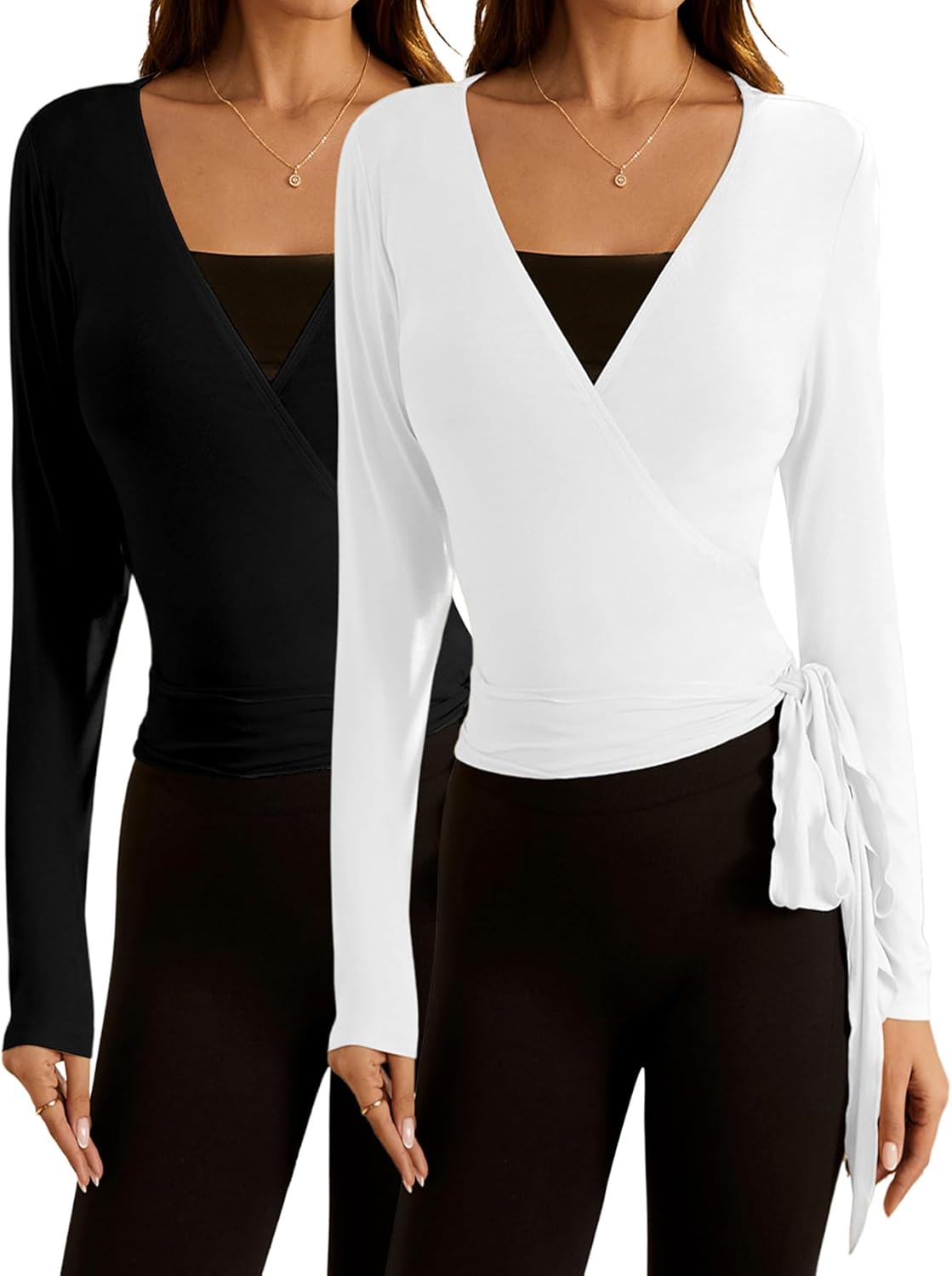 Y2k Pilates Wrap Tops for Women - Cute Long Sleeve Activewear